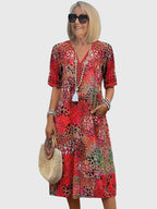 Floral Midi Dress Women | Boho Abstract Print & Button V-Neck Style