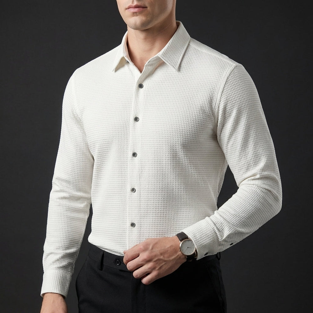 Men's Tailored Fit Button-Up Shirt Breathable Easy Care 2