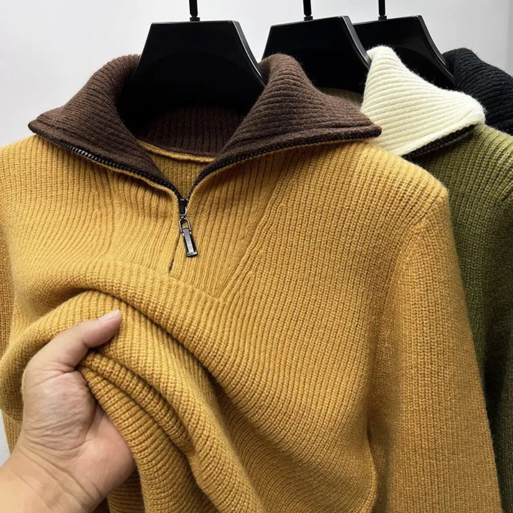 Maurice | Pull Homme Maille Côtelée à Col Zippé - Image 1