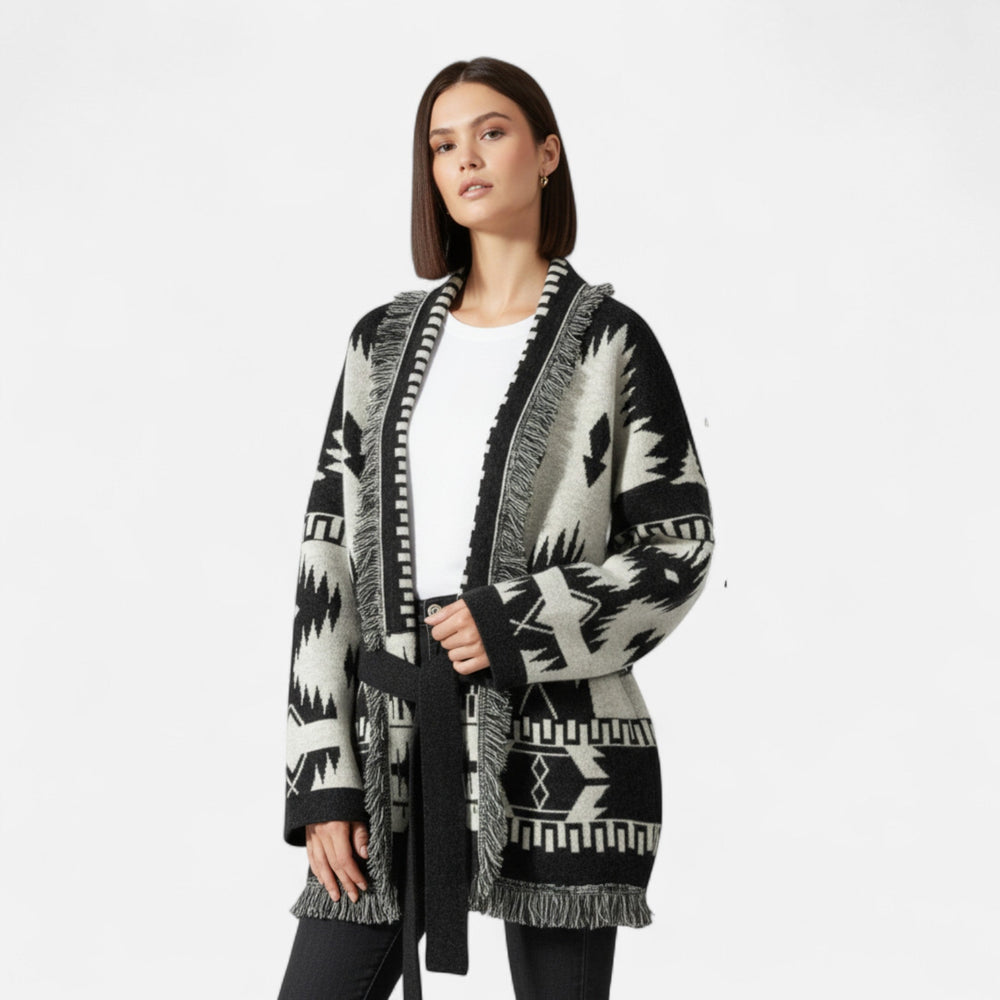 Women's Jacquard Cardigan | Tassel Detail & Open Front 2