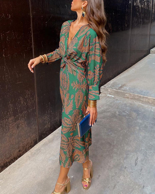 Maxi Dress Women | Bohemian Print V-Neck & Twisted Waist Design