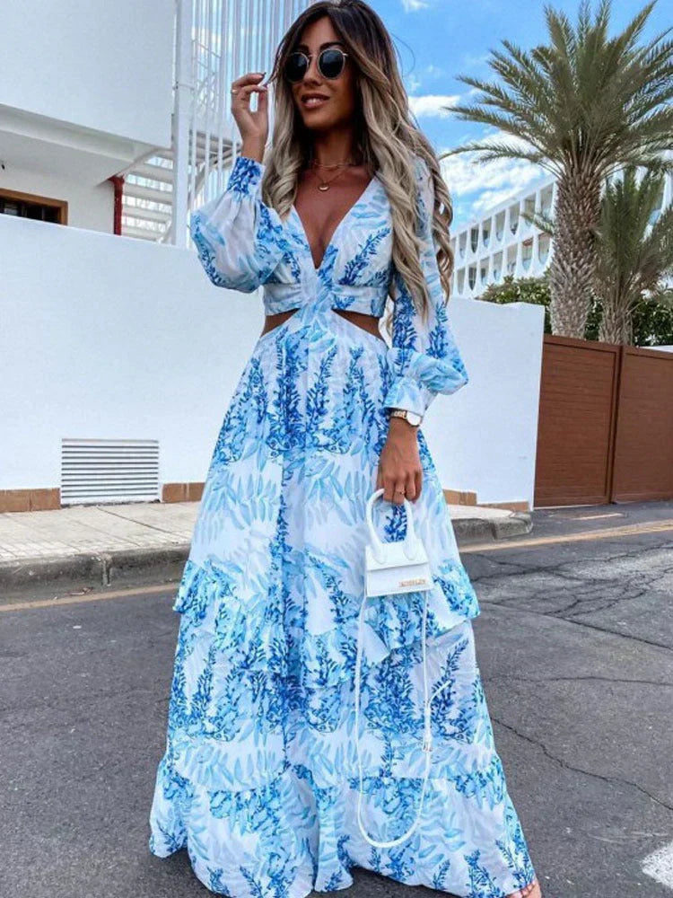 Maxi Dress Women | Cut-Out Waist &amp; Boho Floral Occasion Style