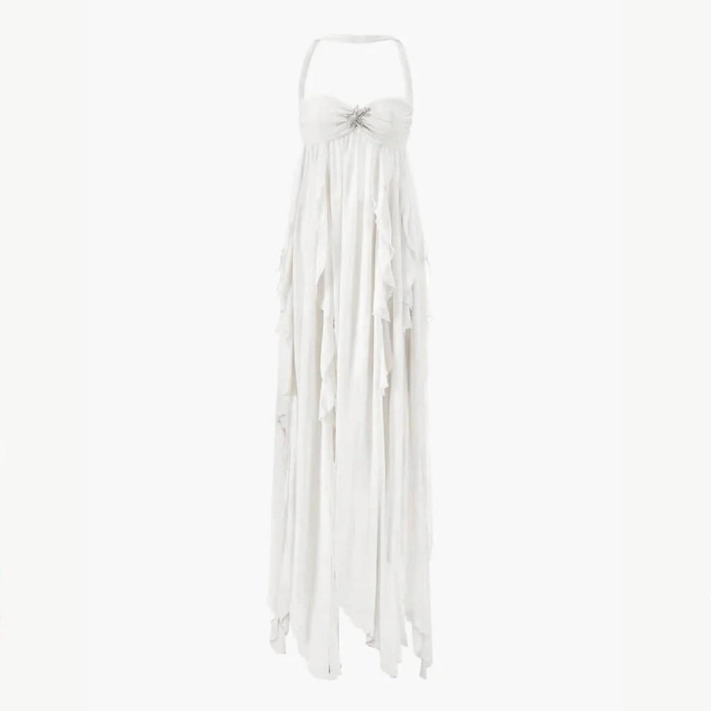 Maxi Dress Women | Halter Neck Ruffle & Ethereal Flowing Occasion Style