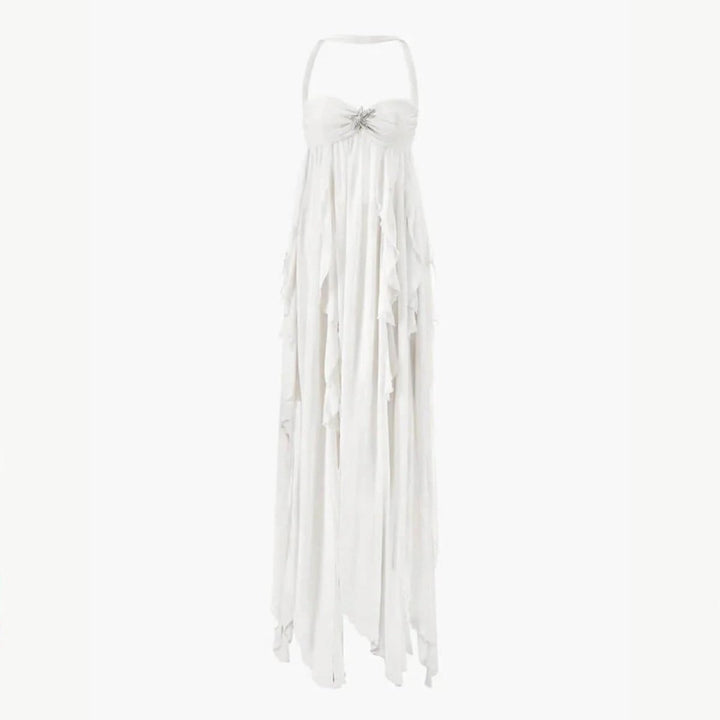Maxi Dress Women | Halter Neck Ruffle &amp; Ethereal Flowing Occasion Style