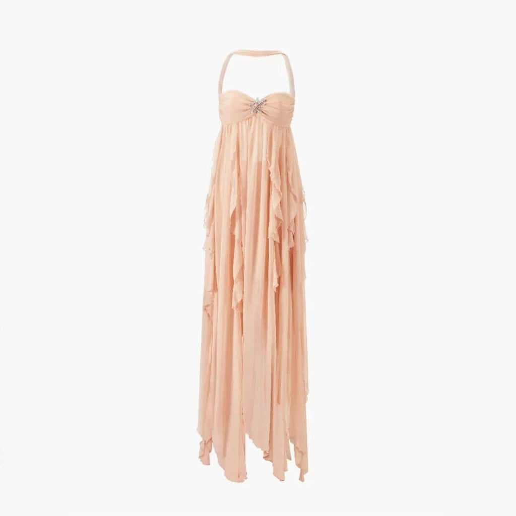 Maxi Dress Women | Halter Neck Ruffle & Ethereal Flowing Occasion Style