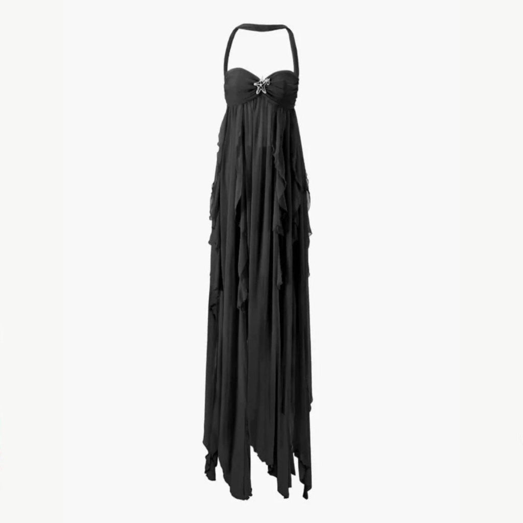 Maxi Dress Women | Halter Neck Ruffle & Ethereal Flowing Occasion Style