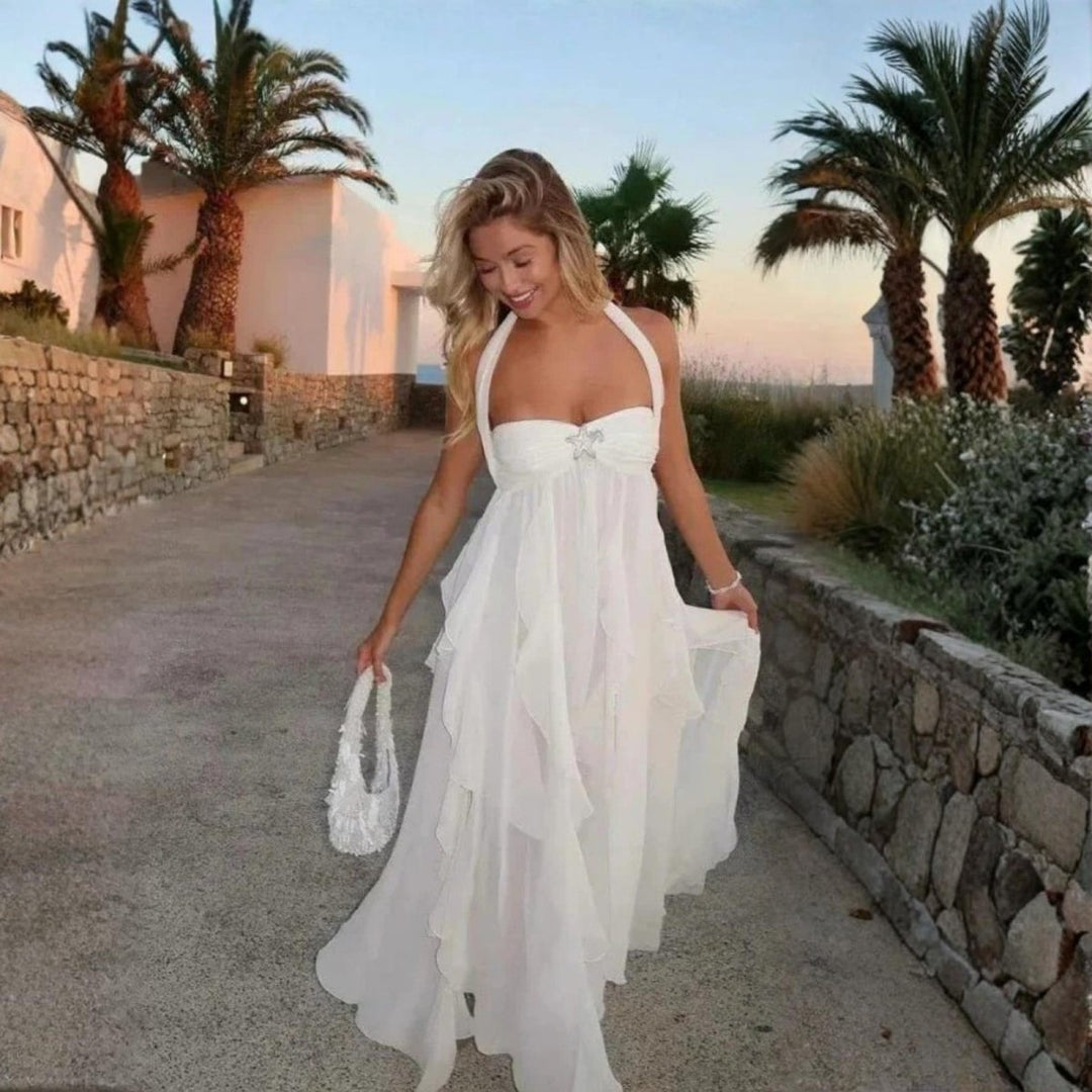 Maxi Dress Women | Halter Neck Ruffle &amp; Ethereal Flowing Occasion Style