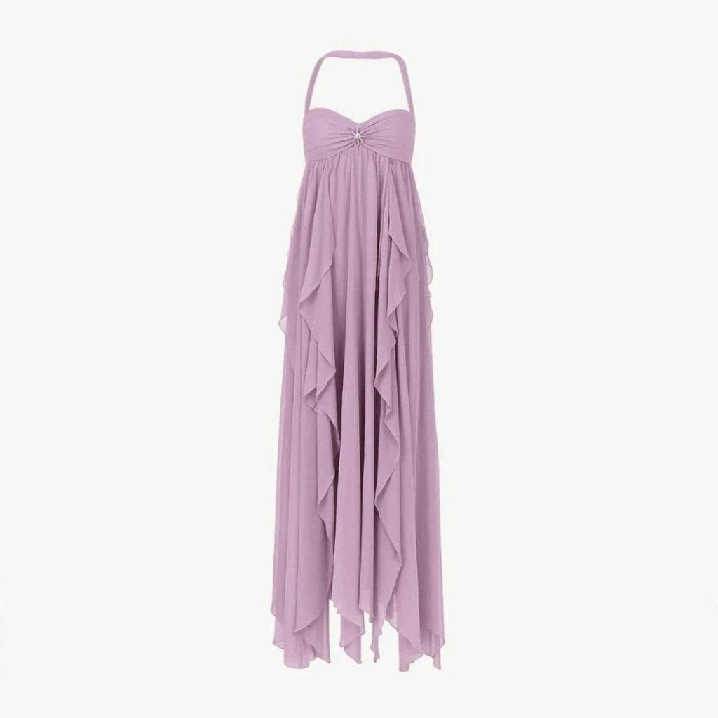 Maxi Dress Women | Halter Neck Ruffle & Ethereal Flowing Occasion Style