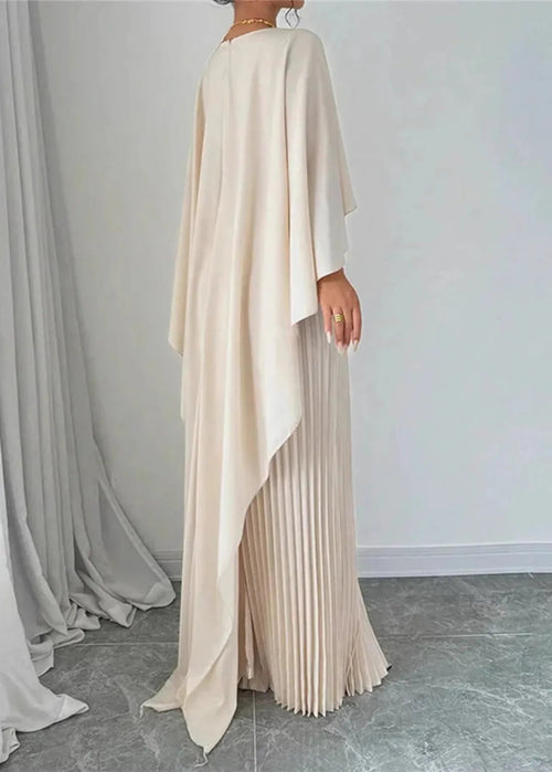 Maxi Dress Women | Pleated Cape Overlay & Elegant Evening Style