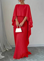 Maxi Dress Women | Pleated Cape Overlay & Elegant Evening Style