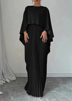 Maxi Dress Women | Pleated Cape Overlay & Elegant Evening Style