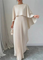 Maxi Dress Women | Pleated Cape Overlay & Elegant Evening Style