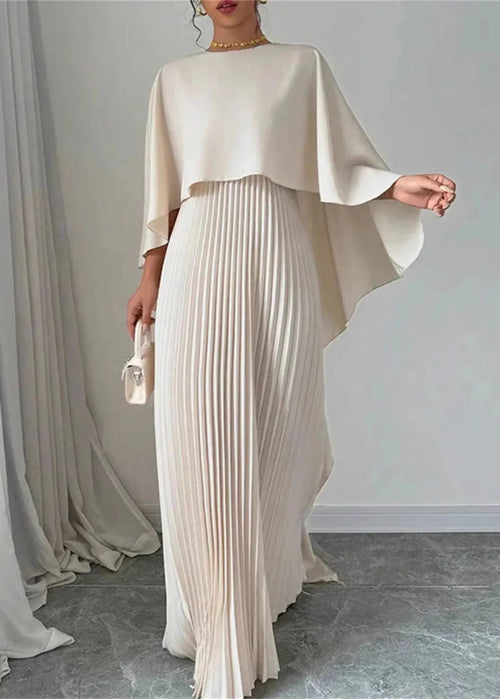Maxi Dress Women | Pleated Cape Overlay & Elegant Evening Style