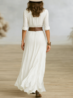 Maxi Dress Women's | Button Front Belted & Ruched Flowing Skirt