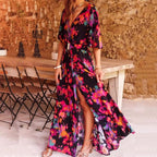 Maxi Summer Dress Women | Bohemian Floral Print & V-Neck Style