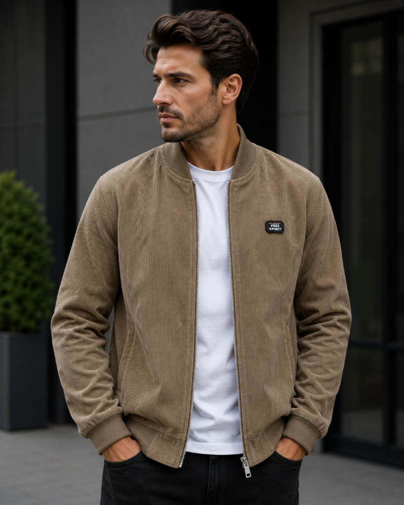 Men's Bomber Jacket | Zip Up & Ribbed Texture 2