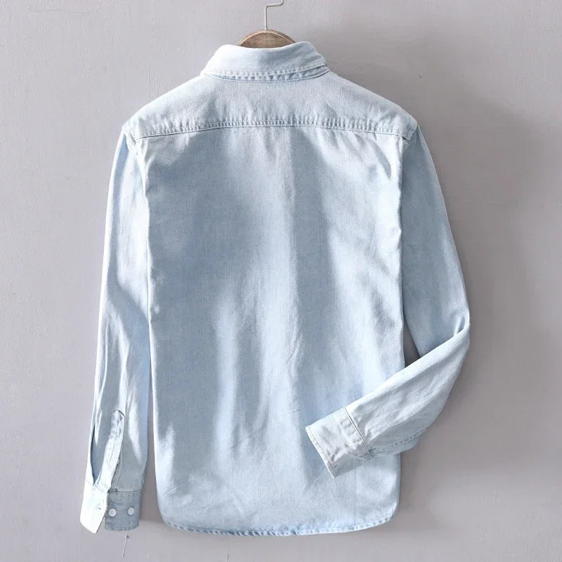 Men's Denim Polo | Long Sleeve & Button-Down Collar