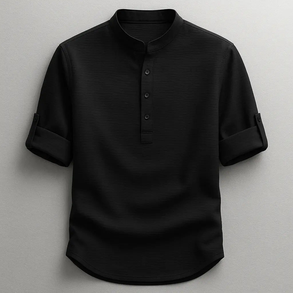 Men's Polo Shirt | Mandarin Collar & Roll-Up Sleeve