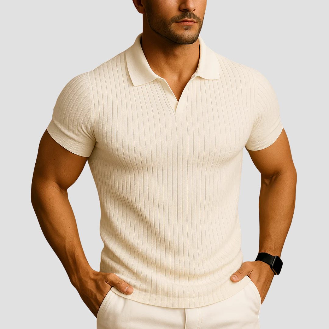 Men's Polo Shirt | Slim Fit Ribbed Knit & Open Collar