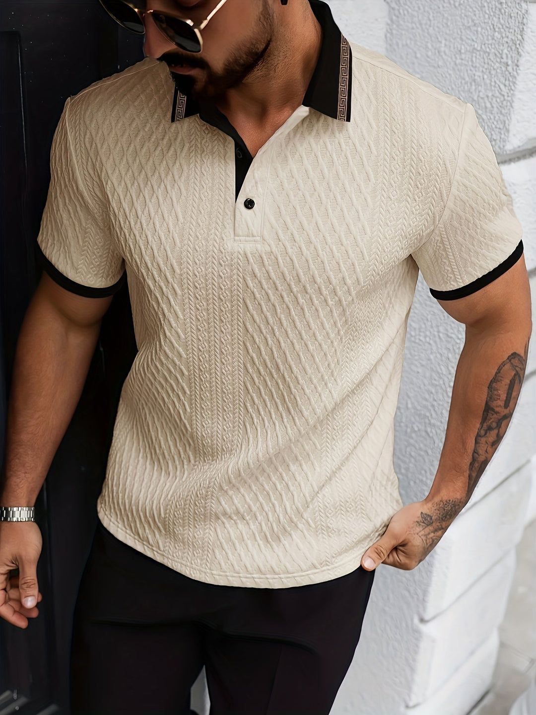 Men's Polo Shirt | Textured Knit & Contrast Collar