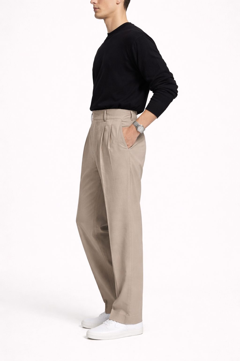 Men's Trousers | Wide Leg Pleated & High Waist
