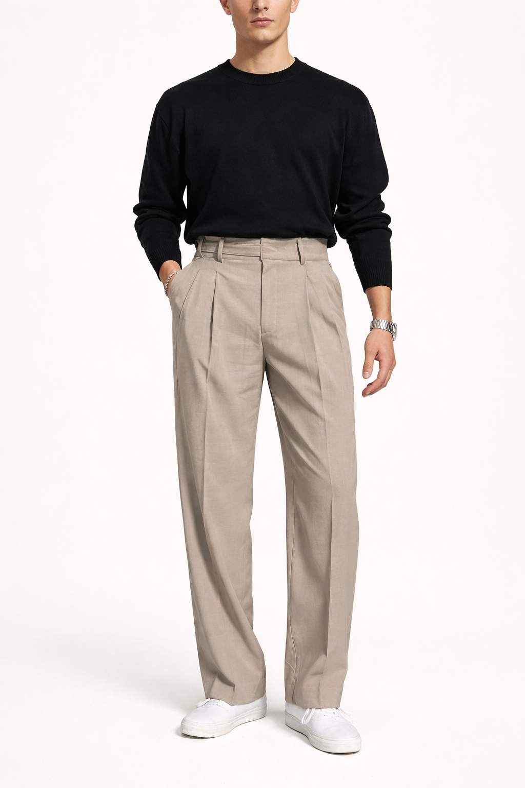 Men's Trousers | Wide Leg Pleated & High Waist