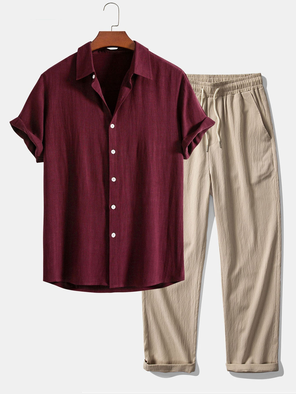 Men's Two Piece Set | Button-Front Shirt & Drawstring Trousers