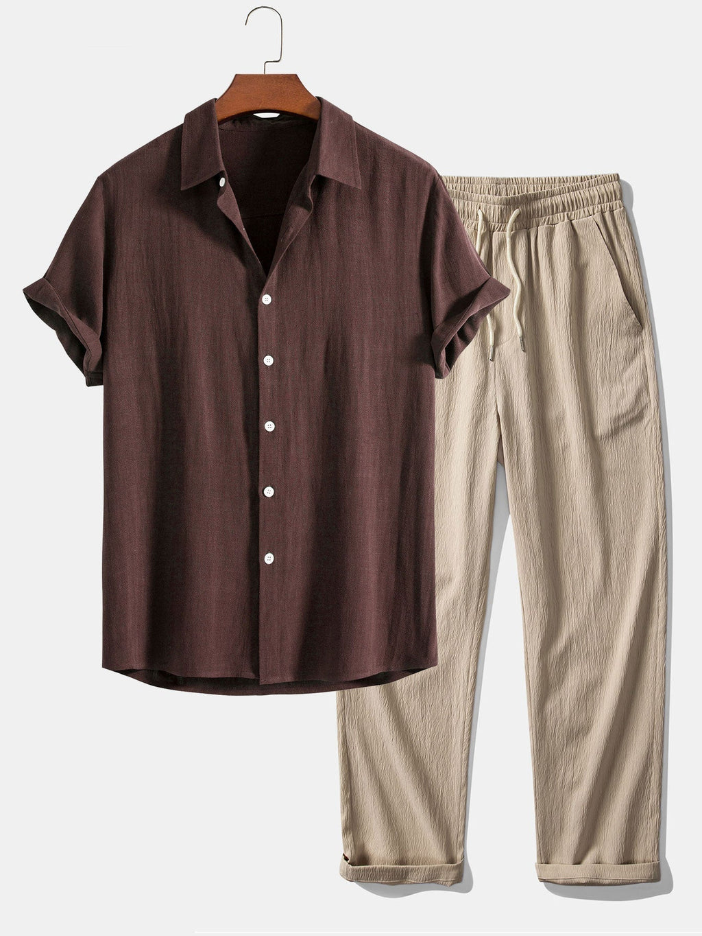Men's Two Piece Set | Button-Front Shirt & Drawstring Trousers