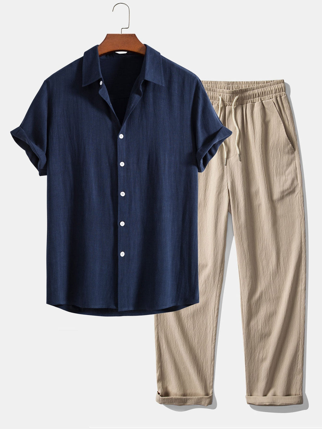 Men's Two Piece Set | Button-Front Shirt & Drawstring Trousers