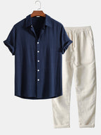 Men's Two Piece Set | Notched Collar Shirt & Trousers