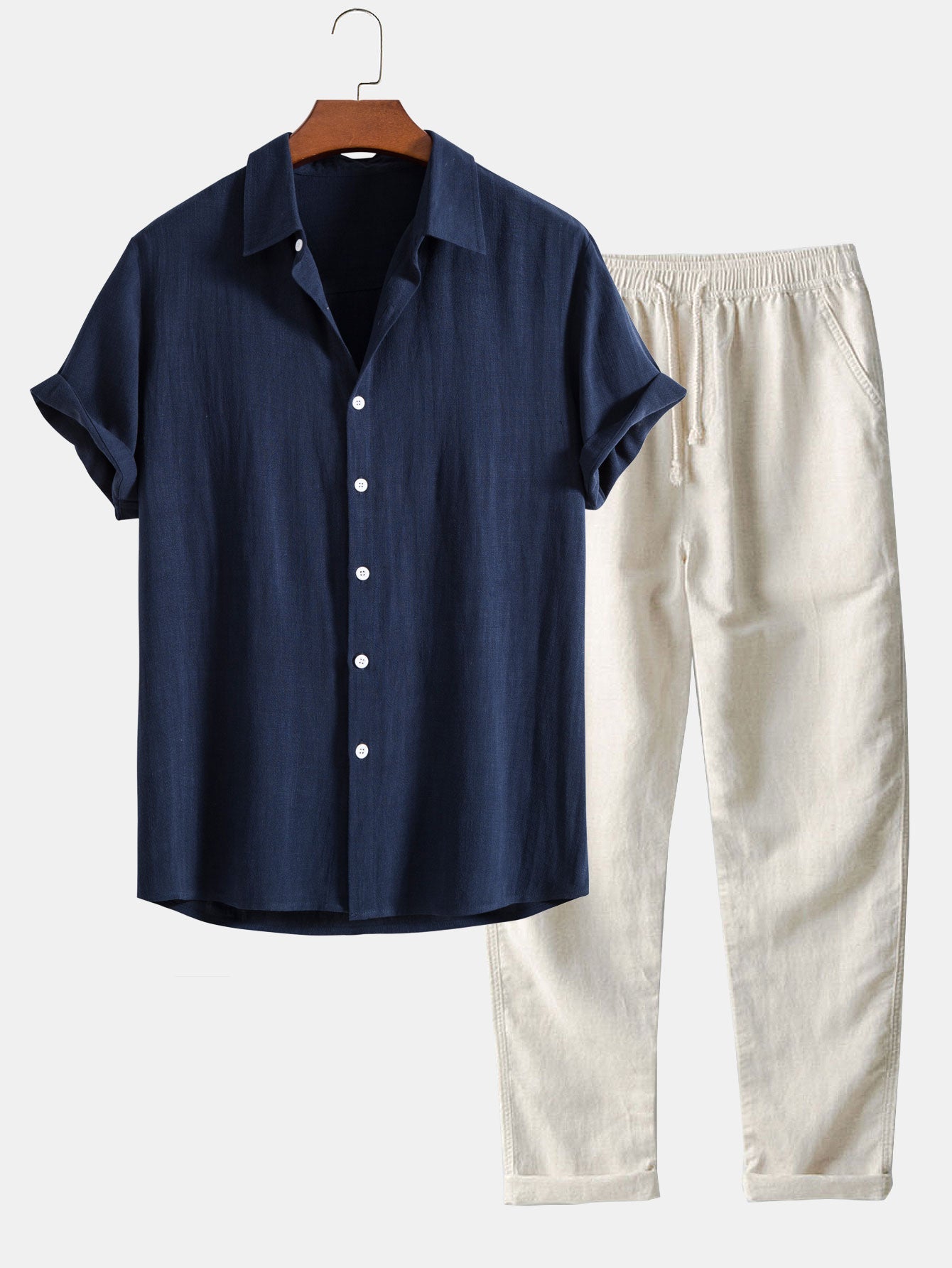 Men's Two Piece Set | Notched Collar Shirt & Trousers