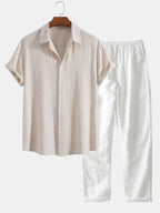 Men's Two Piece Set | Notched Collar Shirt & Trousers