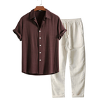 Men's Two Piece Set | Notched Collar Shirt & Trousers