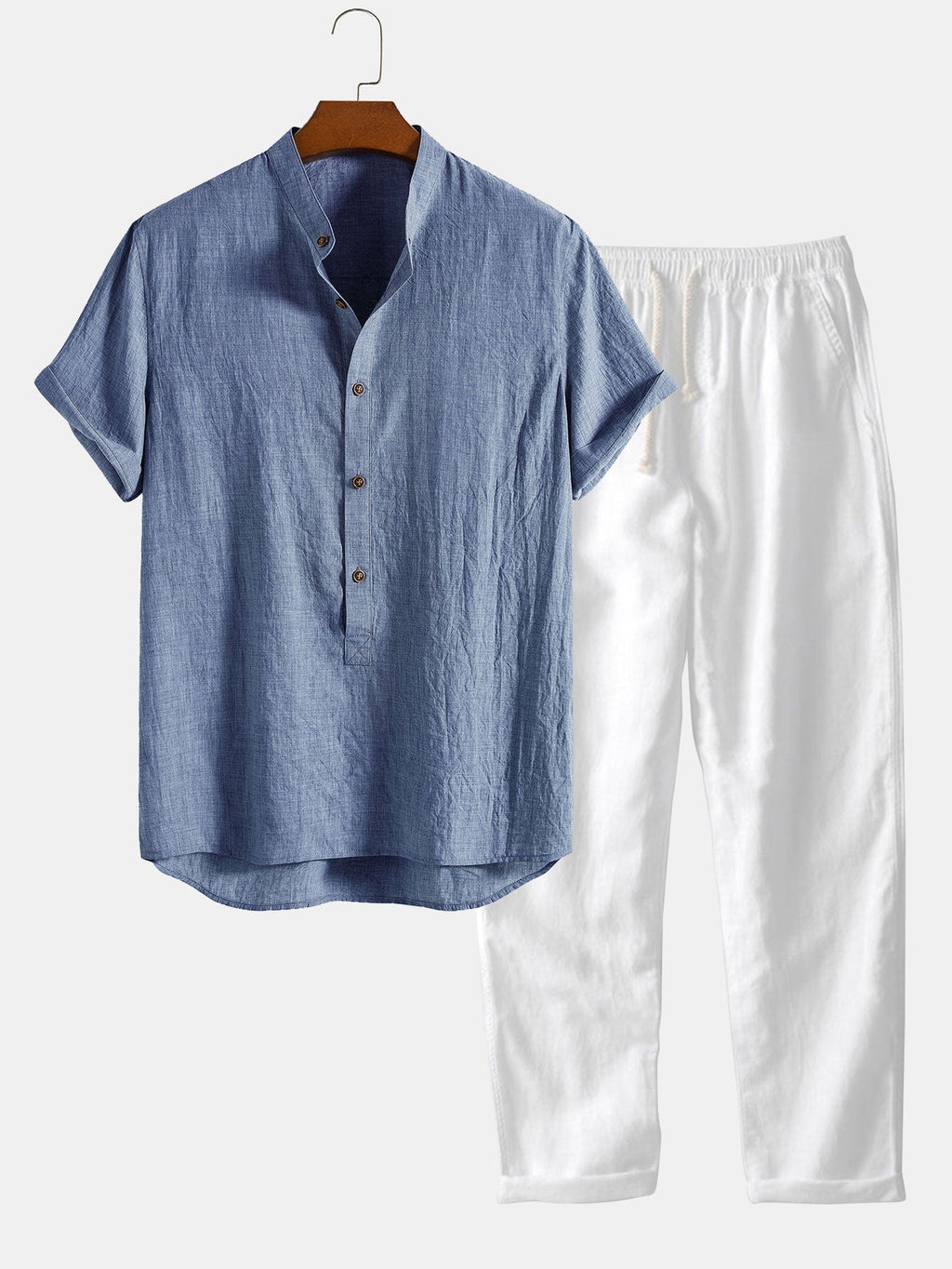 Men's Two Piece Set | Stand Collar Shirt & Trousers