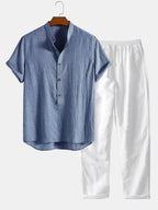 Men's Two Piece Set | Stand Collar Shirt & Trousers