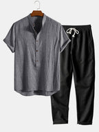 Men's Two Piece Set | Stand Collar Shirt & Trousers