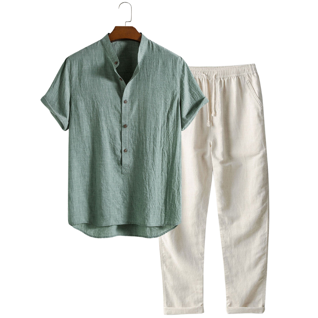 Men's Two Piece Set | Stand Collar Shirt & Trousers