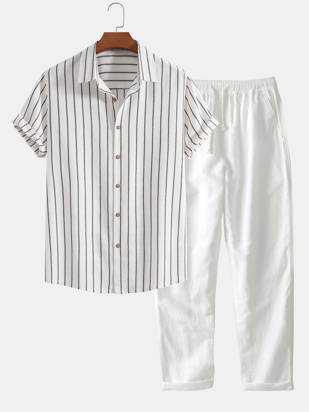 Men's Two Piece Set | Striped Shirt & Drawstring Trousers