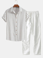 Men's Two Piece Set | Striped Shirt & Drawstring Trousers