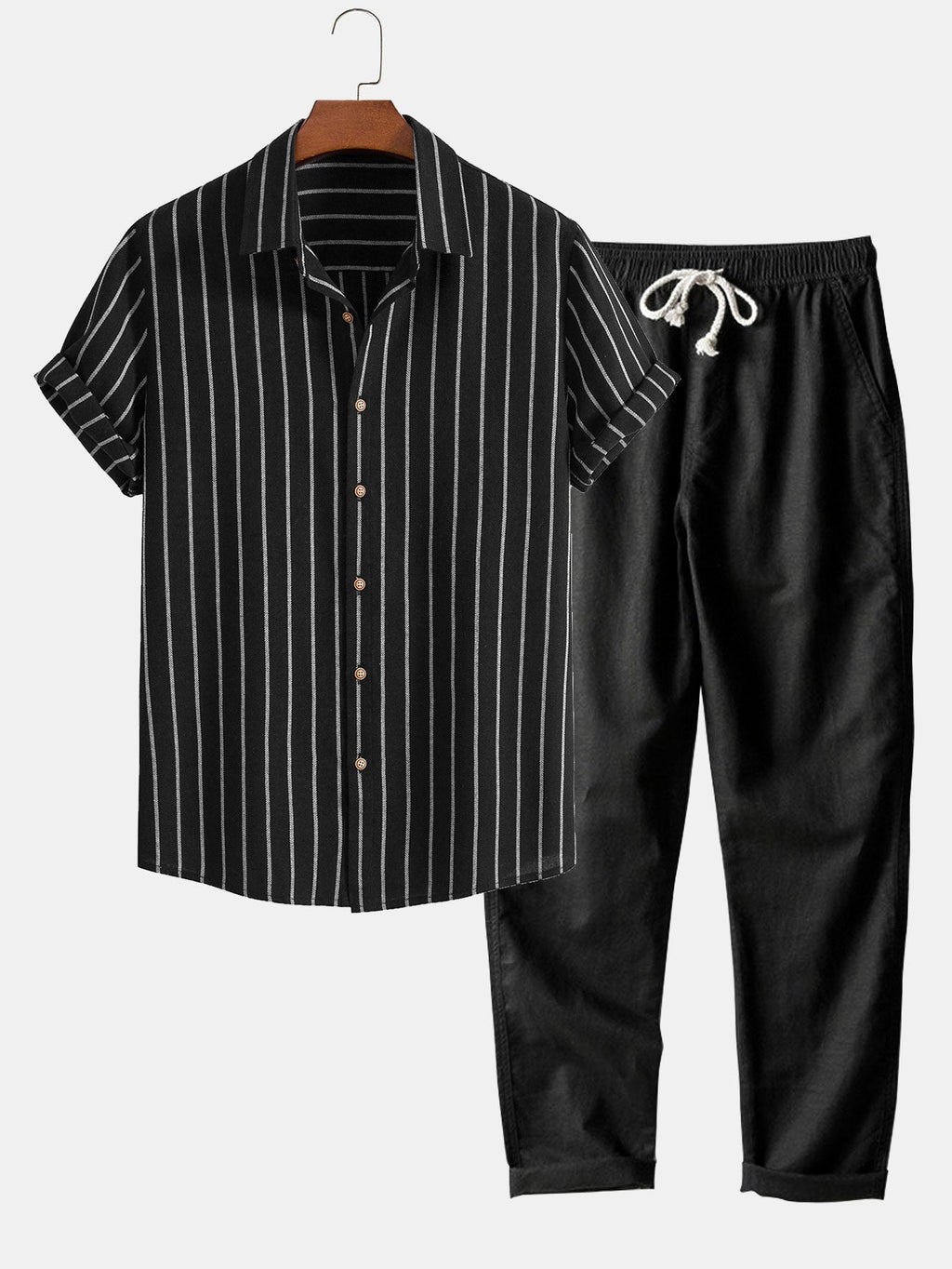Men's Two Piece Set | Striped Shirt & Drawstring Trousers