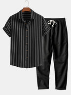 Men's Two Piece Set | Striped Shirt & Drawstring Trousers
