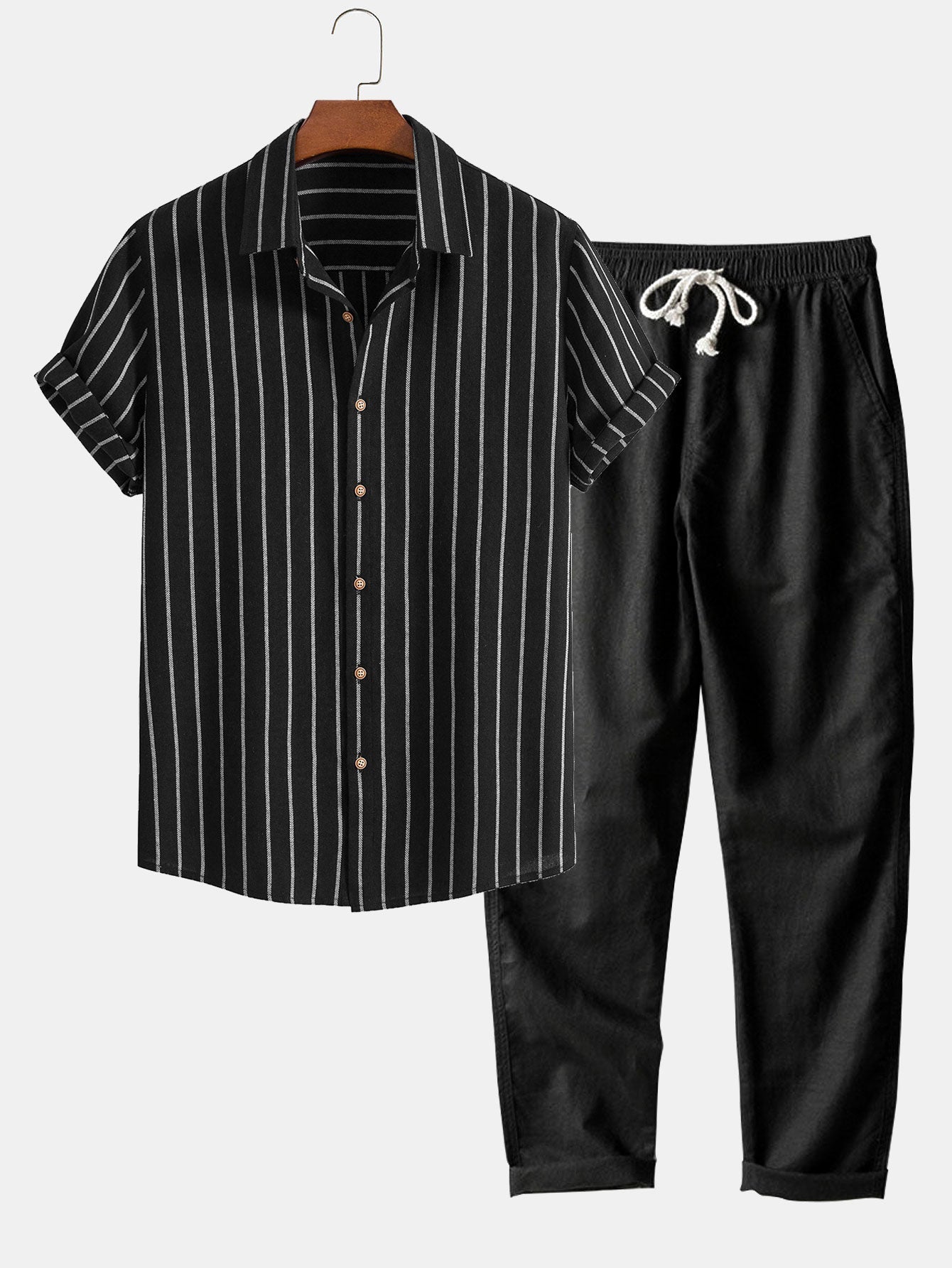 Men's Two Piece Set | Striped Shirt & Drawstring Trousers