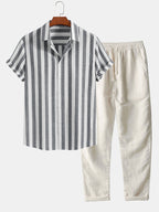Men's Two Piece Set | Striped Shirt & Trousers