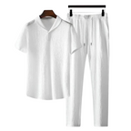 Men's Two Piece Set | Textured Polo & Drawstring Trousers