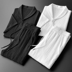 Men's Two Piece Set | Textured Polo & Drawstring Trousers