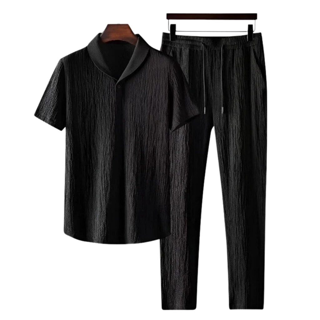 Men's Two Piece Set | Textured Polo & Drawstring Trousers