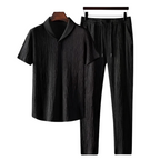Men's Two Piece Set | Textured Polo & Drawstring Trousers