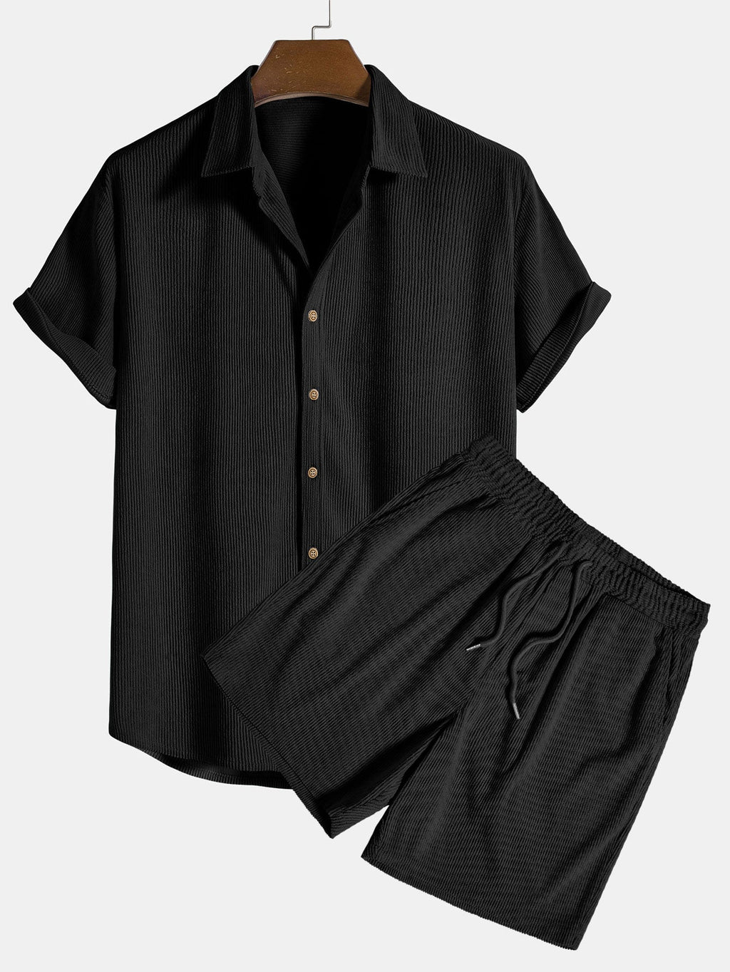 Men's Two Piece Set | Textured Shirt & Shorts
