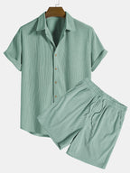 Men's Two Piece Set | Textured Shirt & Shorts