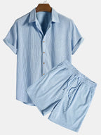 Men's Two Piece Set | Textured Shirt & Shorts